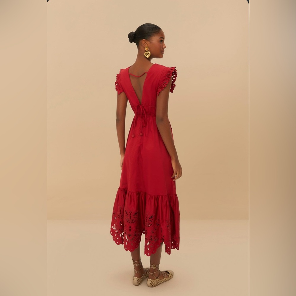 Farm Rio Red Butterfly Cut-Out Midi Dress - Picture 9 of 9